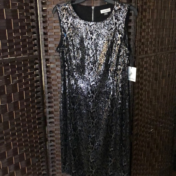 Calvin Klein Womens Black Velvet Sequined Cocktail Dress - Picture 5 of 13
